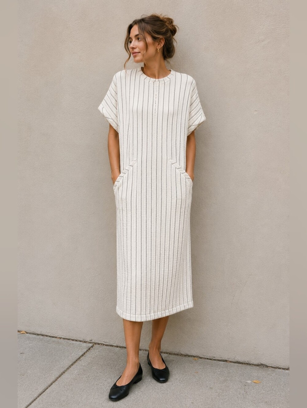 Zara Oversized Striped Quilted Shift Midi Dress - Size Medium